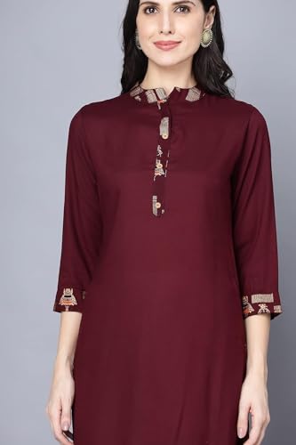 Image of Women Rayon Straight Golden Foil Printed Kurta with Palazzo || Kurti with Palazzo Set for Casual Party & Festival Wear in Round Neck with 3 /4 Sleeve for Girls