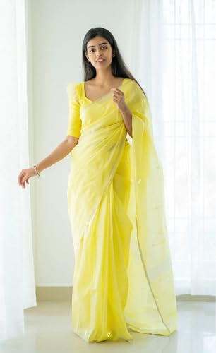 Image of Women's Cotton Woven Soft Sarees With Attach Blouse Piece.