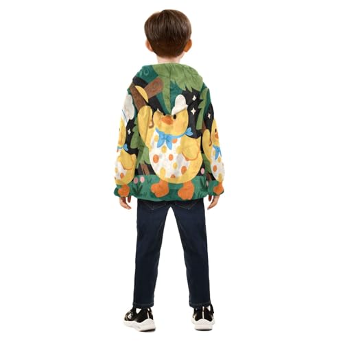 Duck with Polka Dots Toddler Fleece Jacket Girl Boys Hooded Fleece Jacket Coat Warm Outwear Zip-up 3-10T4