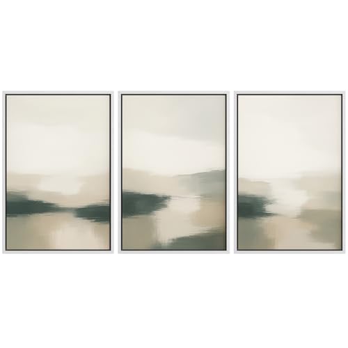 MUDECOR Framed Wall Art Print Set Neutral Landscape Prints in Beige and Green Tones Illustrations Modern Art Boho Decorative Chic for Living Room, Bedroom, Office - 16"x24"x3 White