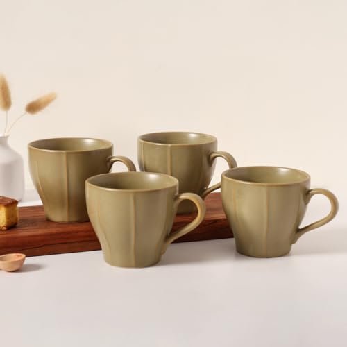 Image of Ceramic Tea Cup | Coffee Mug Set of 4 - Matte Finish Stoneware Tea Cups, Microwave & Dishwasher Safe, Elegant Daily Use Cups for Home & Office, Capacity - 200ml Each (Pista Green)