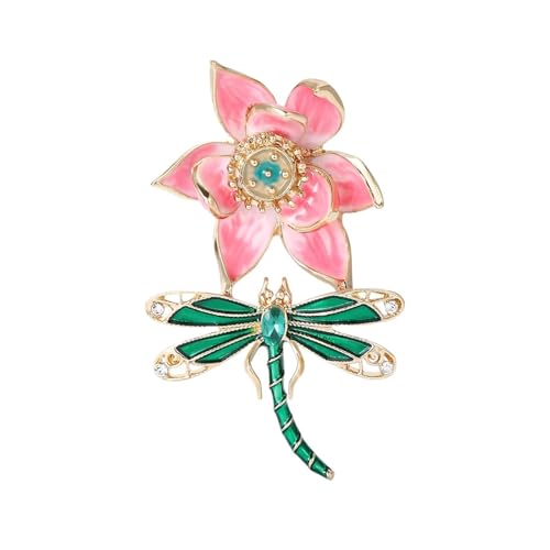 Broches esmaltados con flores y libélula multicolor en metal y ágata de tamaño medium para mujer