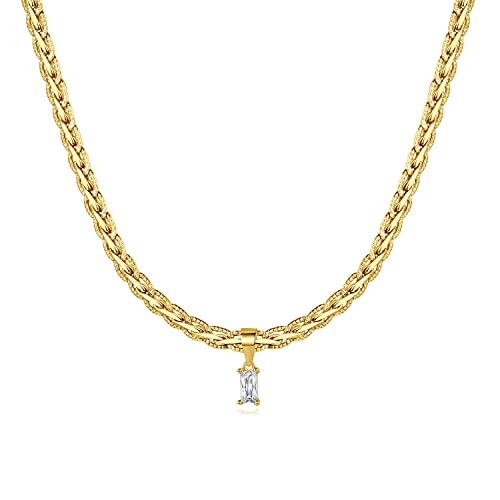 GOGOEY 18K Gold Filled Vintage Choker Necklaces for Women Waterproof Gold Choker Necklace Anti Tarnish Gemstone Zircon Rectangle Pendant Necklace, Brass, Zircon