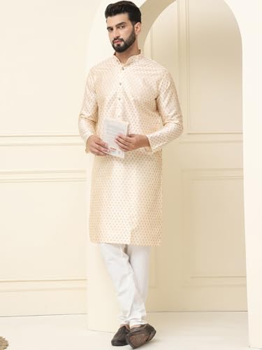 Image of SOJANYA (Since 1958 Men's Silk Blend Printed Kurta and Off White Pyjama Set