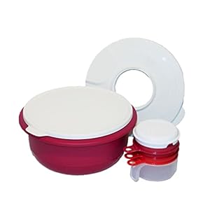 Tupperware Flat Bottom 3.5 Liter Mixing Bowl, Cooks Maid Set Burgundy White