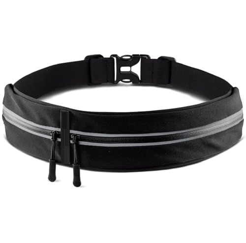 Image of Running Belt with Waterproof Adjustable Elastic Strap, Sweatproof waistpacks with Large Capacity, Perfect for Running and Outdoor Activities, Black, One Size, Sports (Running Belt Grey)