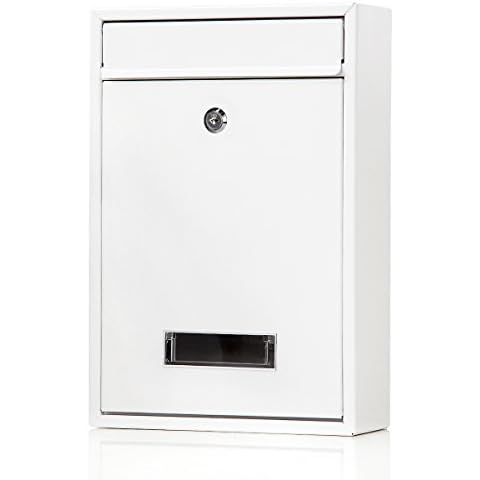 Locking Mailboxes Wall Mounted Vertical - Jssmst Key Lock Mail Box Medium Capacity Galvanized Steel Cover Rust-Proof Metal Post Box, 12.6 x 8.5 x 3.4 Inch, White,SM-0604L Cover