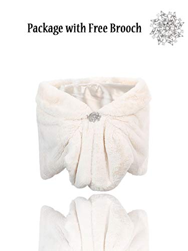 EVILD Bridal Faux Fur Wraps and Shawls Wedding Stole Scarf with Brooch Bride Shrug Coat for Brides and Bridesmaid2