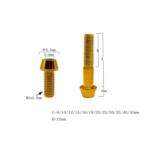 Image of RISON Titanium Bolts Ti Bolt M5*0.8 * 30 Hex Tapered Socket Head 5Pcs Gold Titanium Hex Tapered Head Bolt Screw for Bike stem