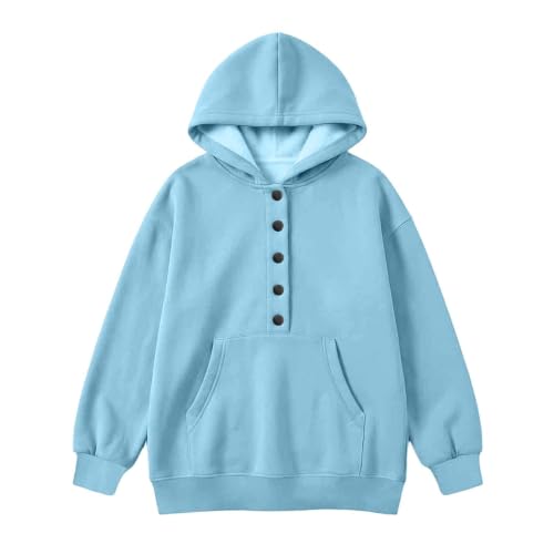 Girls Fall Tops Hoodie Button Sweatshirt Long Sleeve Pullover Pocket | Loose Fit Drop Shoulder Button Hoodie Soft Comfy Kangaroo Pocket Top forSchool Lounge Outdoor Daily Wear - image 7