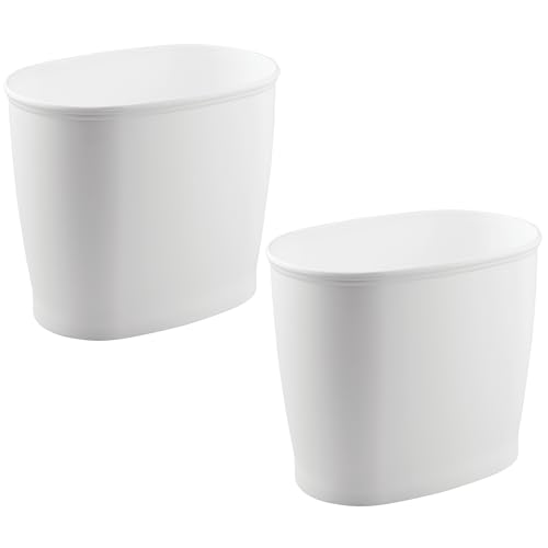 Image of iDesign Slim Plastic Bathroom Trash Can, Small Garbage Bin for Bedroom, Office, Desk, Dorm, 2-Pack, White
