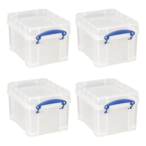 Really Useful Box 4 Pack Storage Bins, Clear Plastic Stackable Organizing Totes, 3 Liter