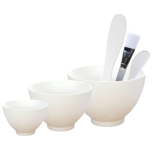 APPEARUS Facial Mask Silicone Mixing Bowl Set – 6-Piece Spa Skincare Kit with 3 Mixing Bowls, Brush & Spatulas – Reusable, Microwave & Dishwasher Safe – White