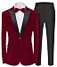 MAGE MALE Men's 2 Piece Suit Peaked Lapel One Button Tuxedo Slim Fit Velvet Blazer Party Dinner Jacket & Pants Red