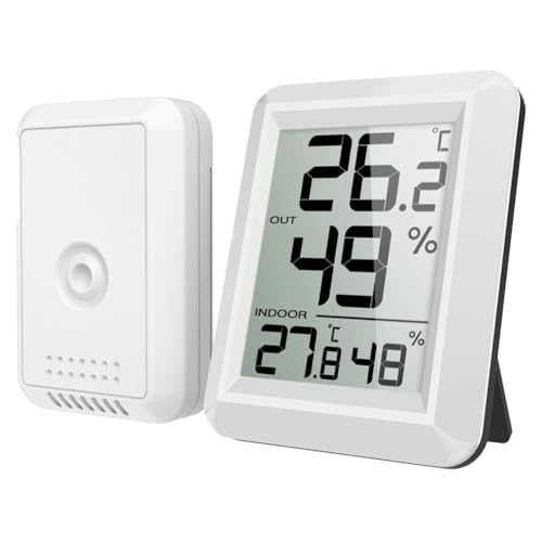 Homeponnew Estación meteorológica digital inalámbrica con monitoreo de temperatura y humedad en interiores y exteriores, pantalla LCD, rango de transmisión de 30 m, funciona con pilas AAA