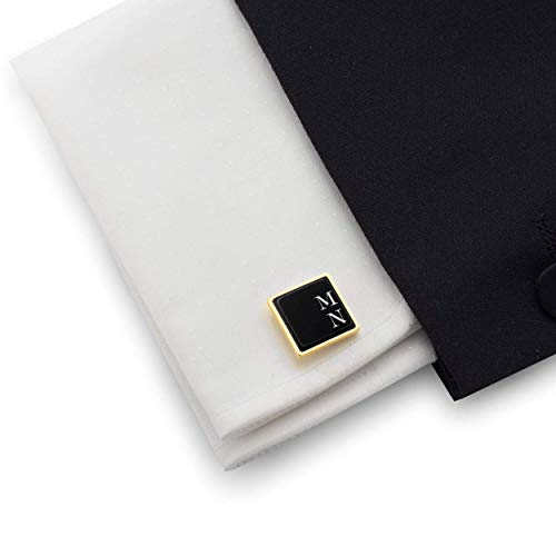 Mancuernillas de oro grabadas con iniciales en ónix miniatura 7