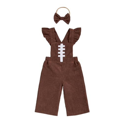 Toddler Baby Girl Clothes Bib overall Romper Football Embroidery One Piece Outfit Headband Set