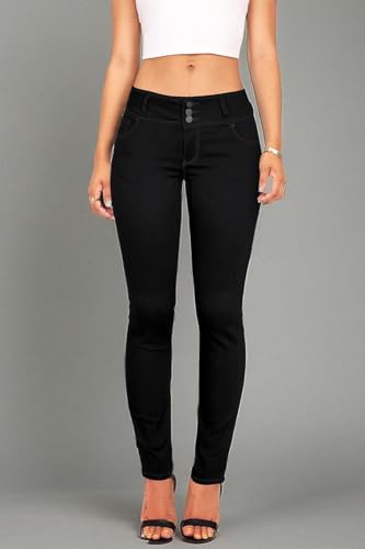 Wax Women's Juniors Body Flattering Mid Rise Skinny Jeans Black 113