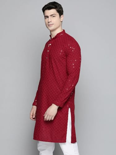 Image of Lucknow Chikan Men's White Pure Cotton Kurta Pajama Set, Full Booty