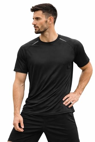 Image of CoreFlex Men's Black Activewear T-Shirt, Two-Way Stretch Polyester, Raglan Sleeve, Lightweight & Breathable, Gym & Sports Wear