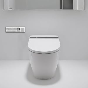EIYHOME Smart Bidet Toilet,One Piece Bidet Toilet with Auto Open Close, Auto Flush, Foot Sensor Operation, Heated Seat?Warm Water & Dryer?Night Light?LED Display,White Remote Control