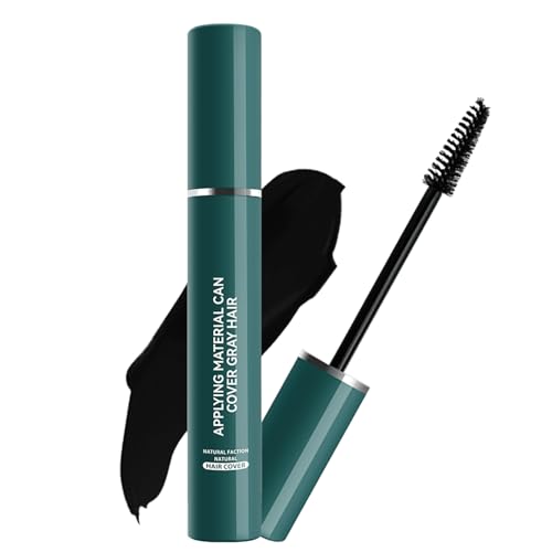 Black Hair Mascara for Grey Hair Cover Up, Root Touch Up Stick with Brush, Temporary Black Hair Dye, Waterproof Hair Root Colour Touch Up, Long-Lasting Grey Hair Coverage for Men and Women