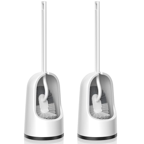 Image of Toilet Brush, 2 Pack Toilet Brush and Holder Set with Durable Curved BristlesToilet Scrubber, Toilet Bowl Brush with Extra Long Handle,Toilet Cleaner with Caddy for Bathroom Deep Cleaning
