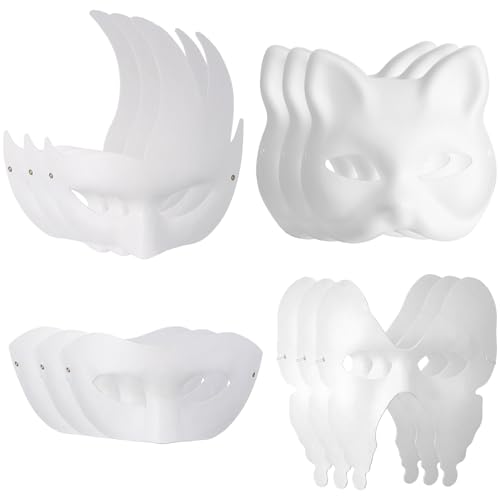 Masques chat papier blanc kit DIY 12 pièces pour animation fête