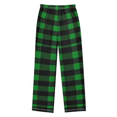 Xmas Black Green Gingham Pattern Pajama Pants Soft Lounge Sleepwear PJ Bottoms with Elastic Waist Ages 6–14 Years2