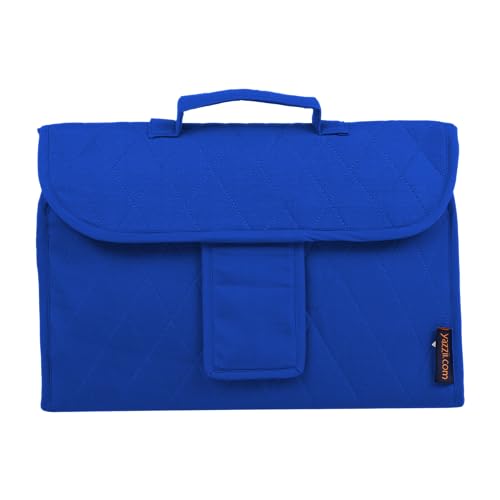 Image of Yazzii Trifold Craft Project Case - Sewing and Craft Supplies Storage Tote, Travel Organizer Bag with Clear Pockets and Handle for Knitting, Crochet, Sewing Accessories - Royal Blue