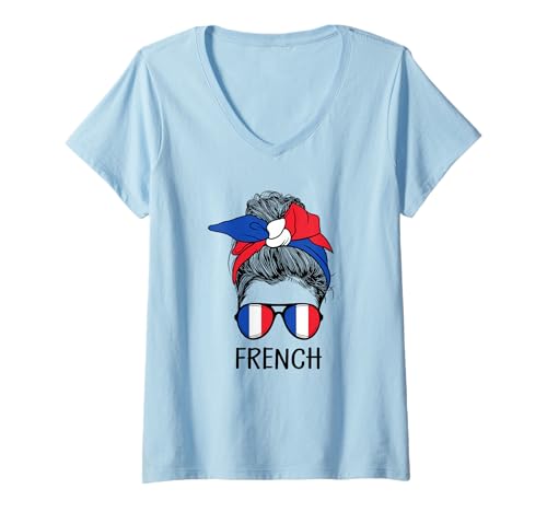 Donna French Girl French Heritage France Flag Maglietta con Collo a V