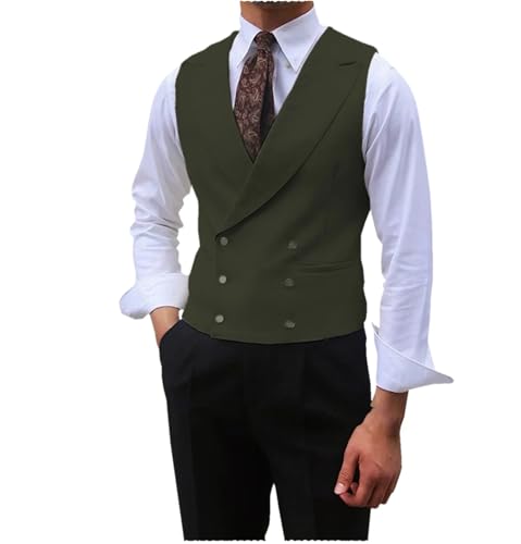 Mnjyihy Men Brown Sleeveless Suit Vest Solid Double Breasted Slim Lapel Business Wedding Vests Jacket4