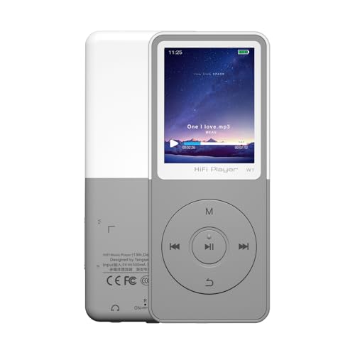 Tengsen Mp3 Player with Bluetooth,Music Player,Fm Radio,Video,Recording,Photo View,E-Book,HiFi Sound,Long Time Play,1.8" HD Screen Portable Mp3 Player with Sd Card Slot(Grey 32GB)