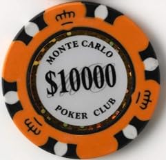 Squirrel Poker 14G Monte Carlo Poker Chips - 25pcs per roll - 10 Value Variations (1/5/10/25/50/100/500/1000/50000/10000) (Orange - $10,000)