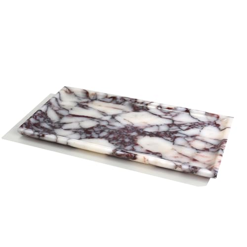 Natural Marble Tray, Coffee Table, Food, Fruit, Paper Cup, Cake Display, Coffee bar, Family Gatherings, Seasonal Holiday Decoration Tray(Viola-rectangle-11 x5 x0.7)