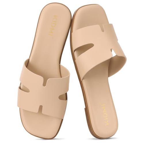 Image of KIDMI Women's Dressy Flat Sandals, Comfortable Slip On Summer Slides, Fashion Open Toe Casual Sandals