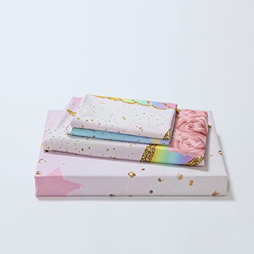 Nvoart Unicorn Fitted Bed Sheet Set 3 Pieces Pink Flower Rainbow Cartoon Unicorn Bed Sheet For Girls Kids Soft Twin Size With 1 Fitted Sheet 1 Flat Sheet 1 Pillowcase(Twin Size) #TOP6