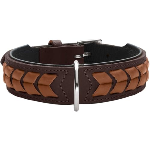 HUNTER EL Paso Hundehalsband mit robustem, geschmeidigem Rindsleder, handgeflochten Farbe Dunkelbraun/schwarz, Größe L