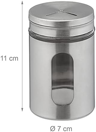 Relaxdays Pojemniki na przyprawy, zestaw 6 sztuk, 3 rozmiary do posypywania, przyprawy i zioła, słoiki XL, 290 ml, szkło i stal nierdzewna, srebrne