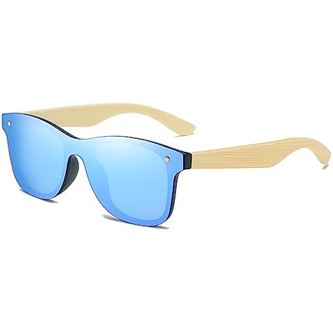 MYSNKU Wooden Bamboo Sunglasses for Men and Women, Flat One-Piece Wooden Polarized Sunglasses (Blue) Cover
