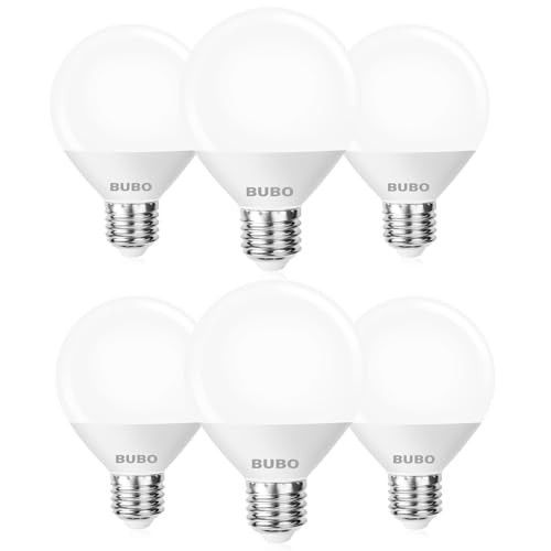 Image of BUBO Vanity Light Bulbs 60 Watt Equivalent, Bathroom Light Bulbs Cool White 4000K, G25 Globe Round Light Bulb 800 Lumens, E26 Medium Base, 7W, Non-Dimmable, 6 Pack