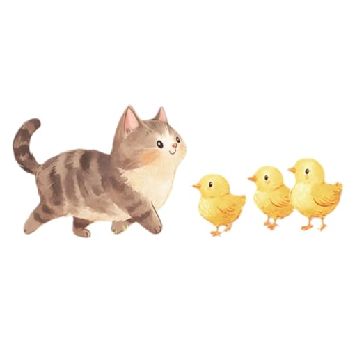 Vinilo decorativo adhesivo impermeable con gatito y pollitos