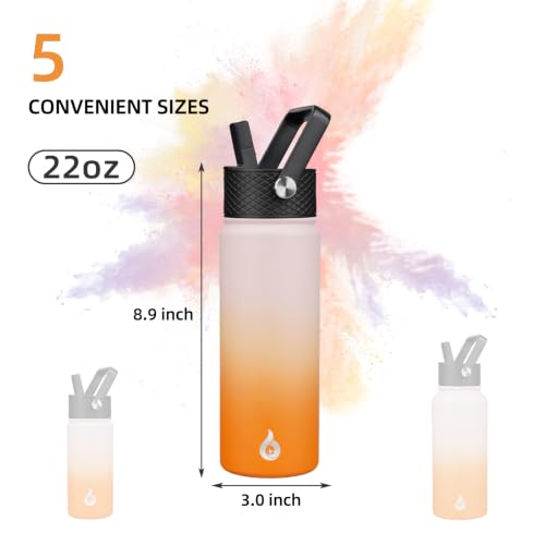 Image of BJPKPK Insulated Water Bottles with Straw Lid, 22oz Cold & Hot Thermo, Stainless Steel Metal Water Bottle with 3 Lids, Reusable Thermo, Cups, Mugs for Daily Use-Coral