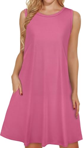Image of elescat Women's Summer Dresses 2026 Beach Casual Sleeveless Floral Print Tank Loose Sundress with Pocket
