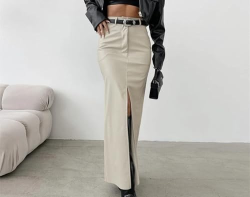 Womens High Waist Faux Leather Slim Fit Pencil Skirt with Side Slit Elegant Splicing Streetwear3