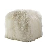 212 Main SARO Mongolian Lamb Fur Wool Pouf Ottoman Ivory