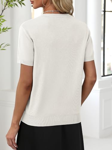 Image of ANRABESS Women Wool Blend Sweater Summer 2026 Short Sleeve V Neck Pullover Top Business Casual Outfit Beach Vacation Clothes