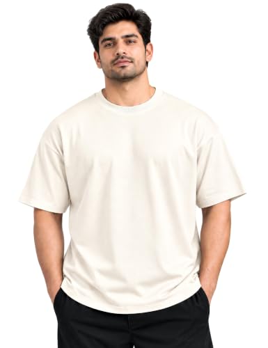 Image of Oversized T-Shirt for Men, 240 GSM Pure Cotton, Round Neck