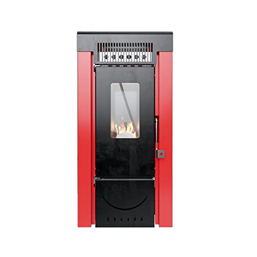 STUFE A PELLET ITALIA - Mod. NIAGARA 9Kw - Efficacité 91%, Chauffe 90m², Autonomie 20H, 5 Vitesses, 5 Niveaux de Puissance, Programmable, 24 Mois de Garantie (Rouge) Cover