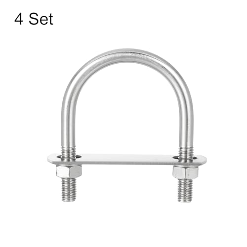 Image of uxcell Round U-Bolts, 4 Sets 62mm(2.44 inch) Inner Width 94mm Length M10 304 Stainless Steel U Clamp Bolt with Nuts and Plates, for Boat Trailer